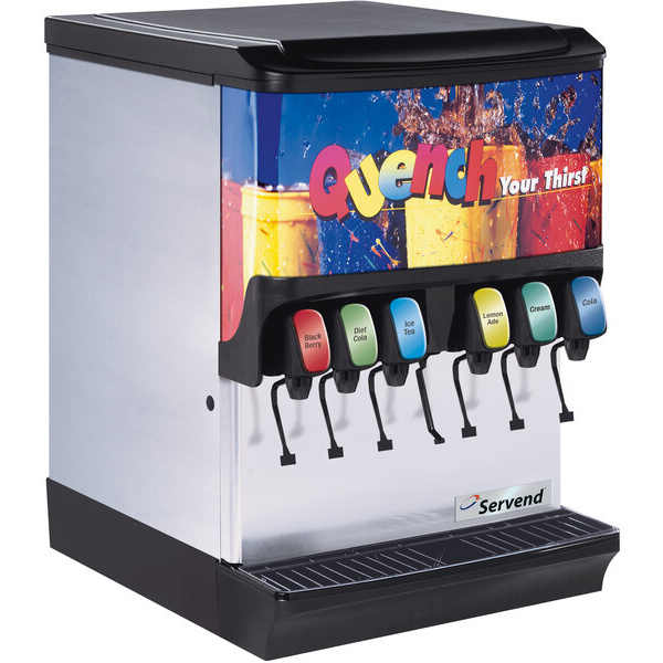 Servend 2706071 SV-150 6 Valve Sanitary Lever Countertop Ice/Beverage Dispenser with 150 lb. Ice Storage and Internal Carbonator