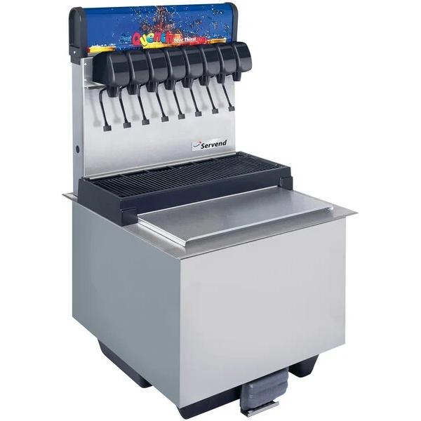 Servend 2706132 DI-2323 8 Valve Sanitary Lever Drop-In Beverage Dispenser with 80 lb. Ice Storage and Internal Carbonator