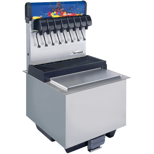 Servend 2705189 DI-2323 8 Valve Sanitary Lever Drop-In Beverage Dispenser with 80 lb. Ice Storage