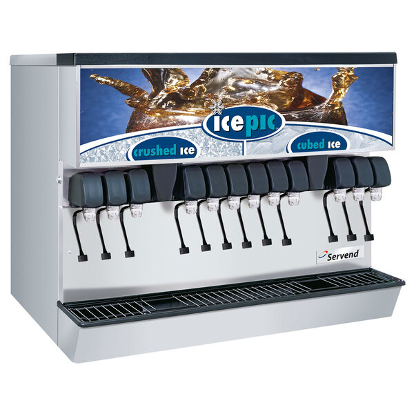 Servend 2706112 MDH-302 12 Valve Sanitary Lever Countertop Ice/Beverage Dispenser with Icepic, 300 lb. Ice Storage, and Internal Carbonator