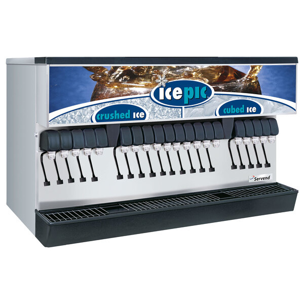 Servend 2706124 MDH-402 20 Valve Sanitary Lever Countertop Ice/Beverage Dispenser with Icepic, 400 lb. Ice Storage, and Internal Carbonator