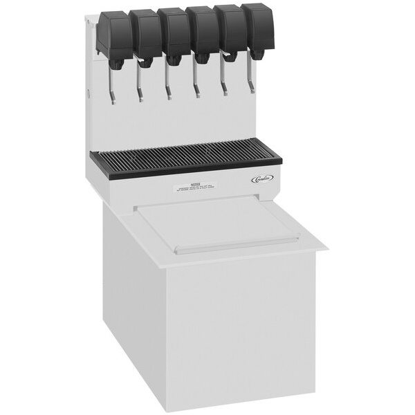Cornelius 631100045 CB 1522 Stainless Steel Drop-In Soda Dispenser with 6 UFB-1 Sanitary Lever Valves and 60 lb. Ice Bin, 115V