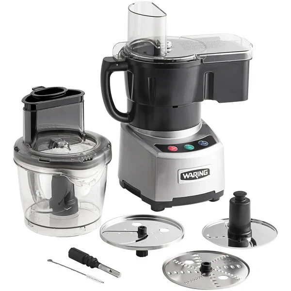 Waring WFP16SC Combination Food Processor with 4 Qt. Clear Bowl, Continuous Feed Attachment, and 3 Discs - 2 hp