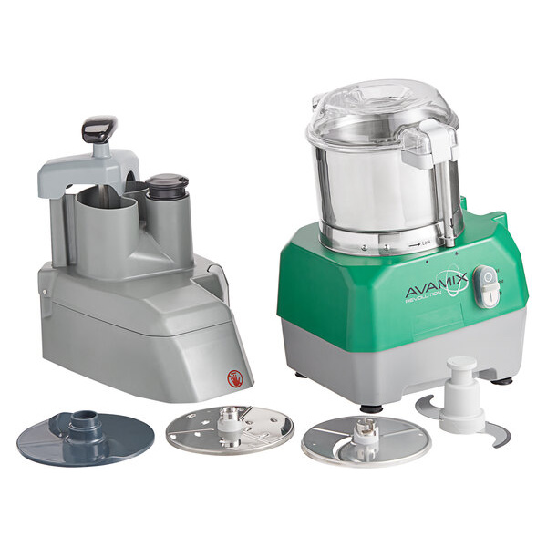 AvaMix Revolution CFBB342D Combination Food Processor with 3 Qt. Stainless Steel Bowl, Continuous Feed, and 2 Discs - 1 hp