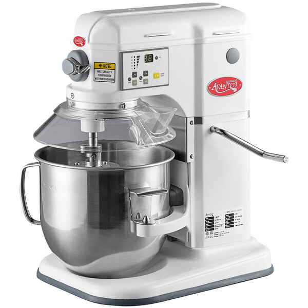 Avantco MIX8GWH White 8 Qt. Bowl Lift Countertop Mixer with Guard & Standard Accessories - 120V, 4/5 hp