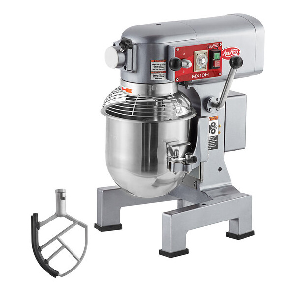 Avantco MX10WFB 10 Qt. Planetary Stand Mixer with Guard, Standard Accessories & Flexible Silicone Blade Scraper - 120V, 3/4 hp