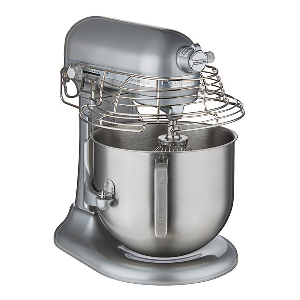 KitchenAid KSMC895CU Contour Silver 8 Qt. Bowl Lift Countertop Mixer with Guard & Standard Accessories - 120V, 1 3/10 hp