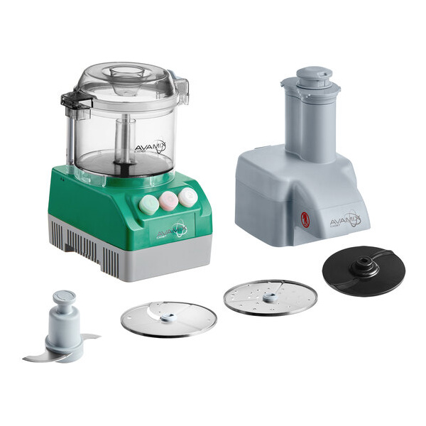 AvaMix Cadet CACFB25FL2D Combination Food Processor with 2.5 Qt Clear Plastic Bowl, Flat Lid, Continuous Feed, and 2 Discs - 3/4 hp