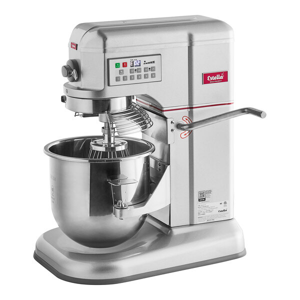 Estella EMIX12G Silver 12 Qt. Programmable Bowl Lift Countertop Mixer with Guard & Standard Accessories - 120V, 7/8 hp