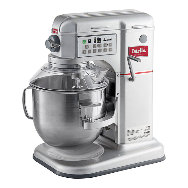 Estella EMIX8G Silver 8 Qt. Programmable Bowl Lift Countertop Mixer with Guard & Standard Accessories - 120V, 4/5 hp