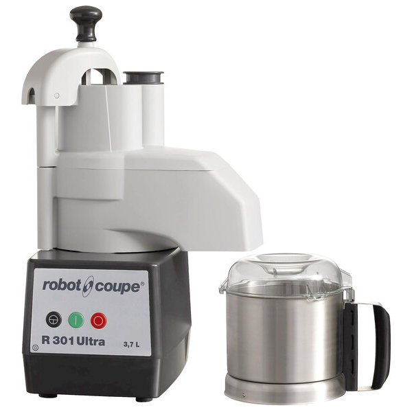 Robot Coupe R301U Combination Food Processor with 4 Qt. / 3.7 Liter Stainless Steel Bowl, Continuous Feed & 2 Discs - 1 1/2 hp