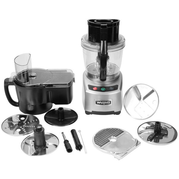 Waring WFP16SCD Dice Combination Food Processor with 4 Qt. Clear Bowl, Continuous Feed Attachment, and 3 Discs - 2 hp