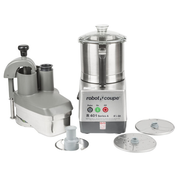 Robot Coupe R401 Combination Food Processor with 4.7 Qt. / 4.5 Liter Stainless Steel Bowl, Continuous Feed & 2 Discs - 1 1/2 hp