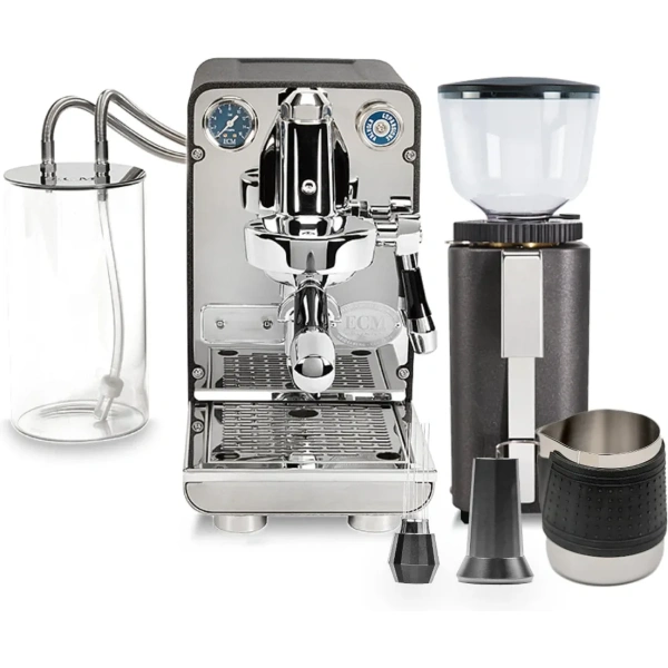 ECM Puristika Semi Automatic Espresso Machine (Anthracite), ECM C-Manuale 54 Burr Grinder (Anthracite) & Accessories