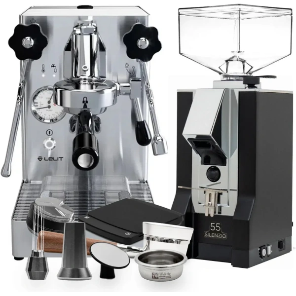 Lelit Mara X Heat-Exchange E61 Espresso Machine with PID PL62X (Stainless Steel) and Eureka Mignon Silenzio 55mm (Black)