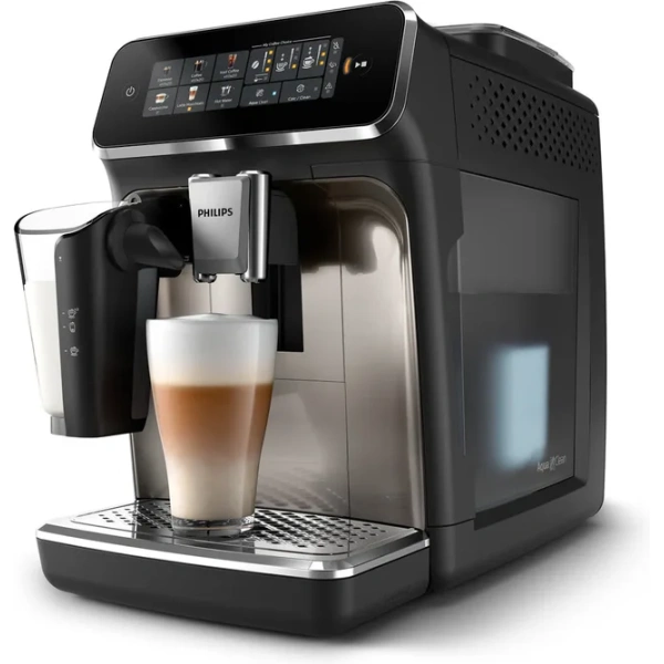 Philips 3300 LatteGo Super Automatic Espresso, Cappuccino, & Latte Macchiato Machine with SilentBrew EP3347/90 (Black Chrome) - Image 2