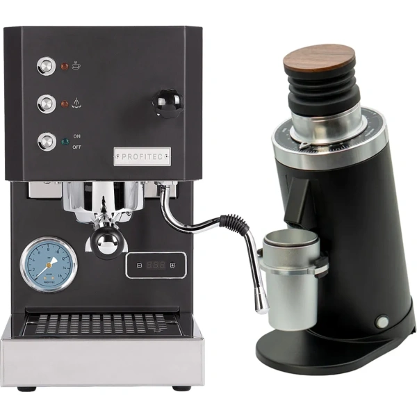 Profitec Go (Black) Espresso Machine & DF64 Gen 2 Grinder w/ DLC Burrs (Black)