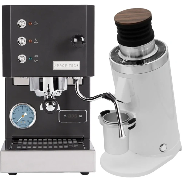Profitec Go (Black) Espresso Machine & DF64 Gen 2 Grinder w/ DLC Burrs (White)