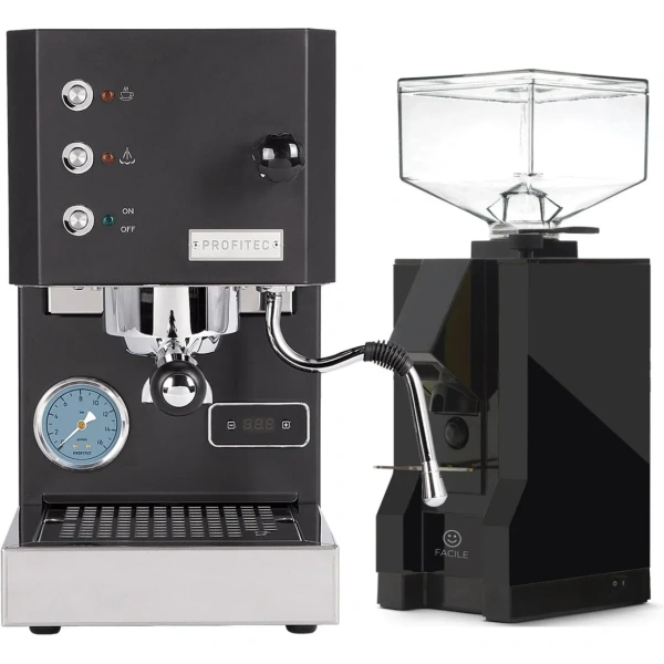 Profitec Go (Black) Espresso Machine & Eureka Mignon Facile Grinder (Black)