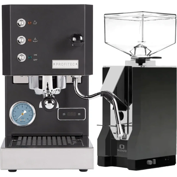 Profitec Go (Black) Espresso Machine & Eureka Mignon Silenzio 55 Grinder (Black)