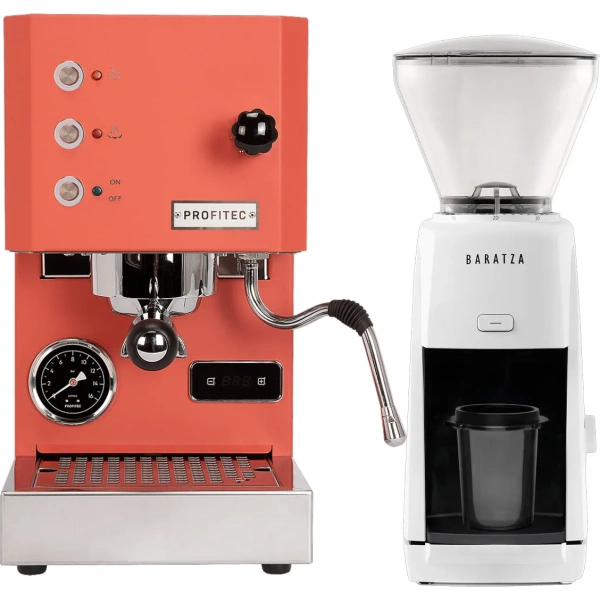 Profitec Go (Red) Espresso Machine & Baratza Encore ESP (White) Grinder