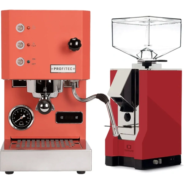 Profitec Go (Red) Espresso Machine & Eureka Mignon Slienzio 55 Grinder (Red)