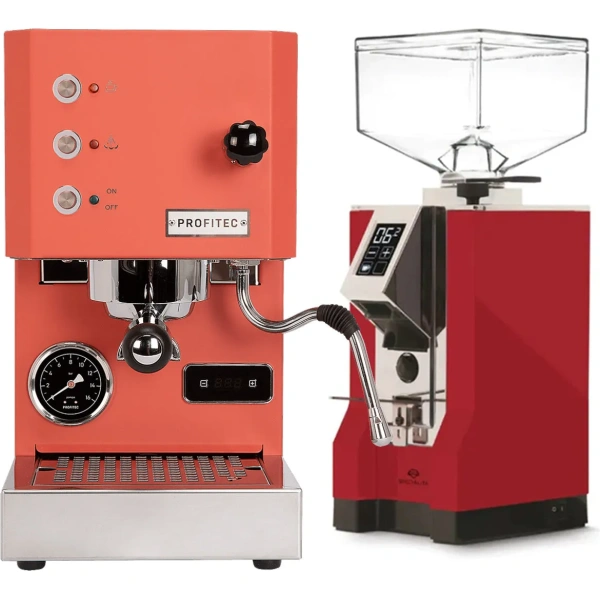 Profitec Go (Red) Espresso Machine & Eureka Mignon Specialita Grinder (Red)