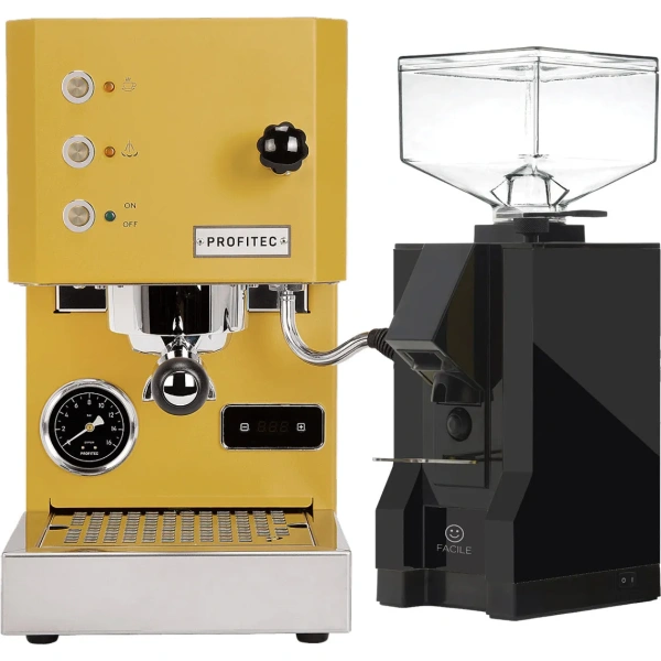 Profitec Go (Yellow) Espresso Machine & Eureka Mignon Facile Grinder (Black)