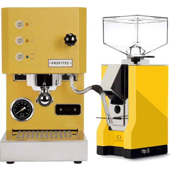 Profitec Go (Yellow) Espresso Machine & Eureka Mignon Slienzio Grinder (Yellow)