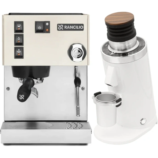 Rancilio Silvia M V6 Espresso Machine (White) and DF64 Gen 2 Grinder w/ DLC Burrs (White)